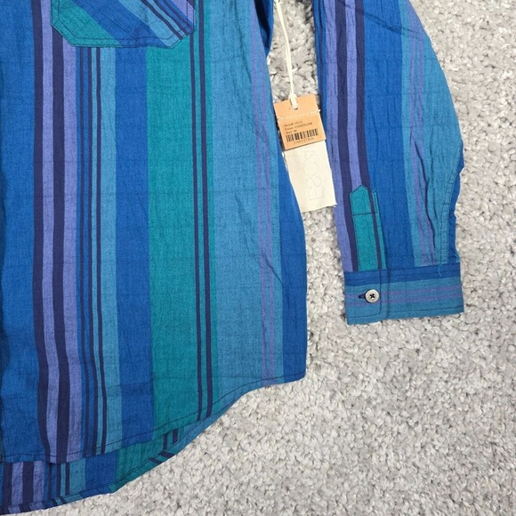 Escape by Habitat Shirt Womens Medium Button Up Long Sleeve Stripe Lightweight - Picture 2 of 13